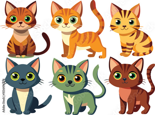 Cute Cartoon Cats With Different Colors