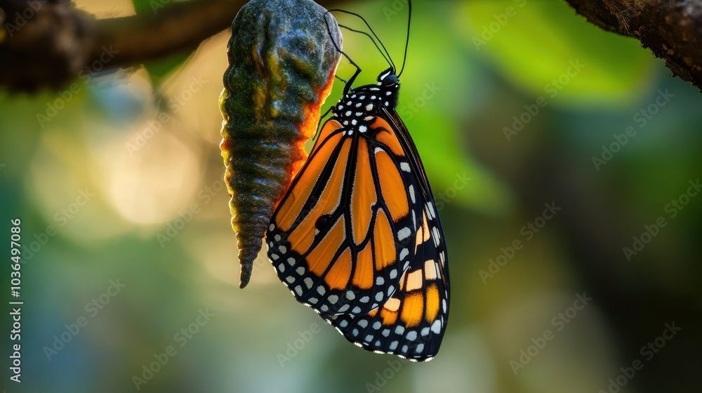 Fototapeta premium Monarch Butterfly Emerging from Chrysalis