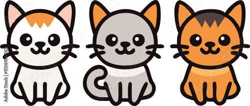Three Adorable Cartoon Cats Sitting Together