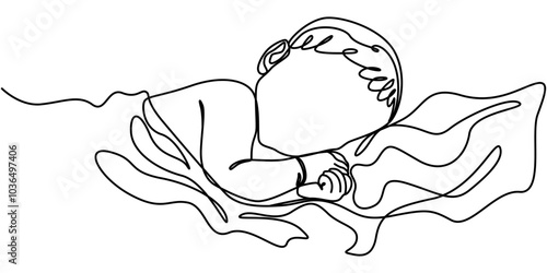 Baby boy sitting in continuous line art drawing style. Cute toddler child black linear sketch isolated on white background. Vector illustration, Newborn line art. Baby legs illustration. Art for print