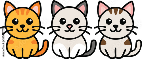 Three Adorable Cartoon Cats Sitting Together