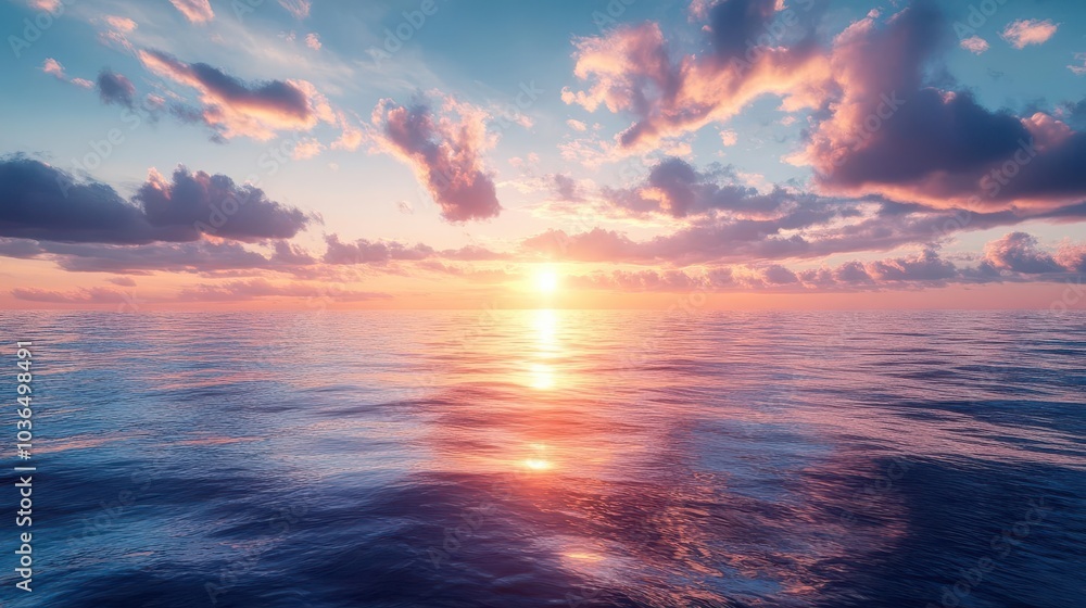 Fototapeta premium Serene sunset over a calm ocean, Nature, Tranquility