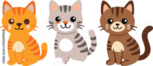 Three Adorable Cartoon Cats Sitting Together