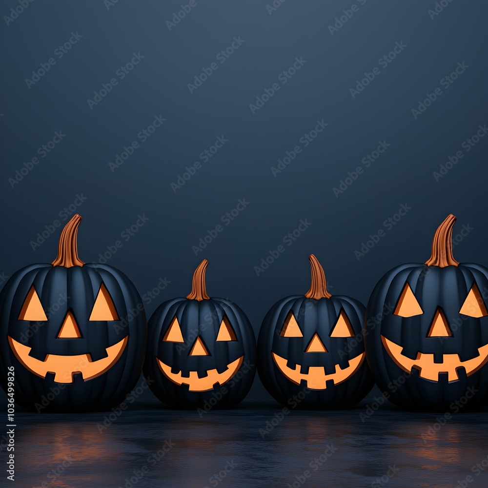 Spooky Halloween pumpkins glowing in the dark Spooky Halloween pumpkins glowing in the dark