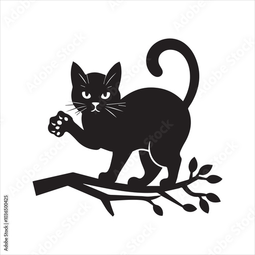 A vector silhouette image of a cat on white background  