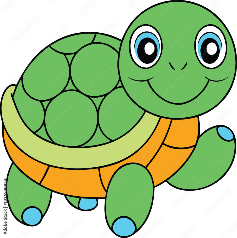Fototapeta premium Smiling Green Turtle Cartoon Illustration