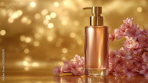 Elegant blank bottle pump mockup in frosted glass with soft reflections for product branding