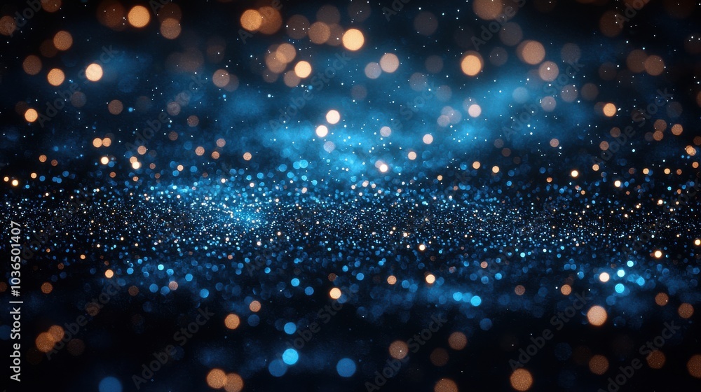 Sparkling blue and gold bokeh background creating a magical atmosphere in a nighttime setting Sparkling blue and gold bokeh background creating a magical atmosphere in a nighttime setting