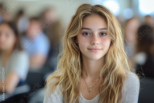 Wallpaper Mural Pretty student in high school classroom, Generative AI Torontodigital.ca