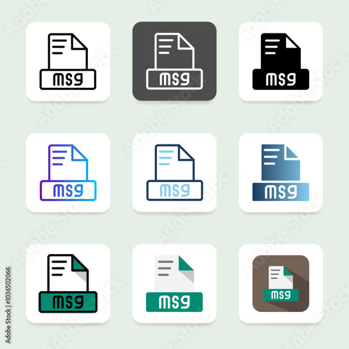 Set of eye catching msg file format icons with bright colors and a modern style.