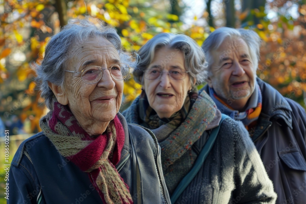 Portrait of a group of elderly people in the autumn park. Portrait of a group of elderly people in the autumn park.