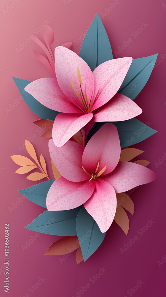 Lilly flower logo 3d vector papercut Lilly flower logo 3d vector papercut