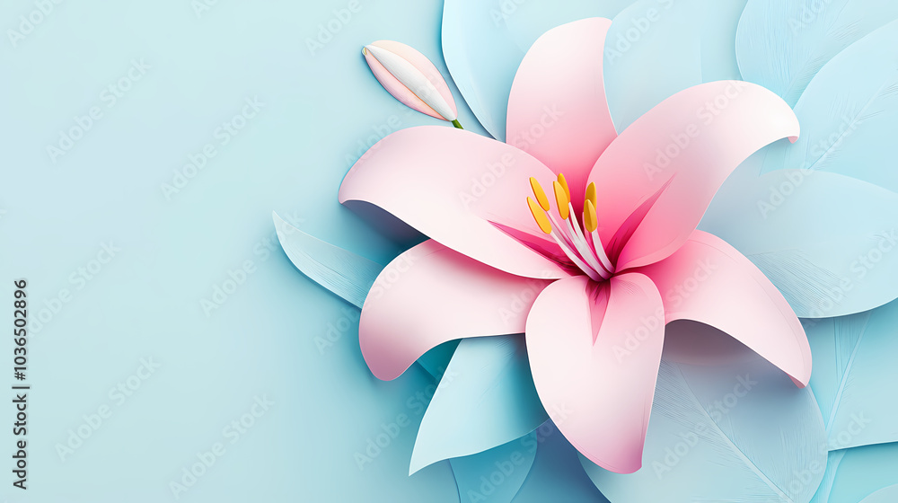 Fototapeta premium Lilly flower logo 3d vector papercut