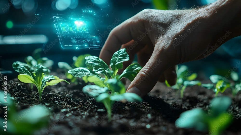 Hands holding seedlings, Modern agriculture with technology concept. Hands holding seedlings, Modern agriculture with technology concept.