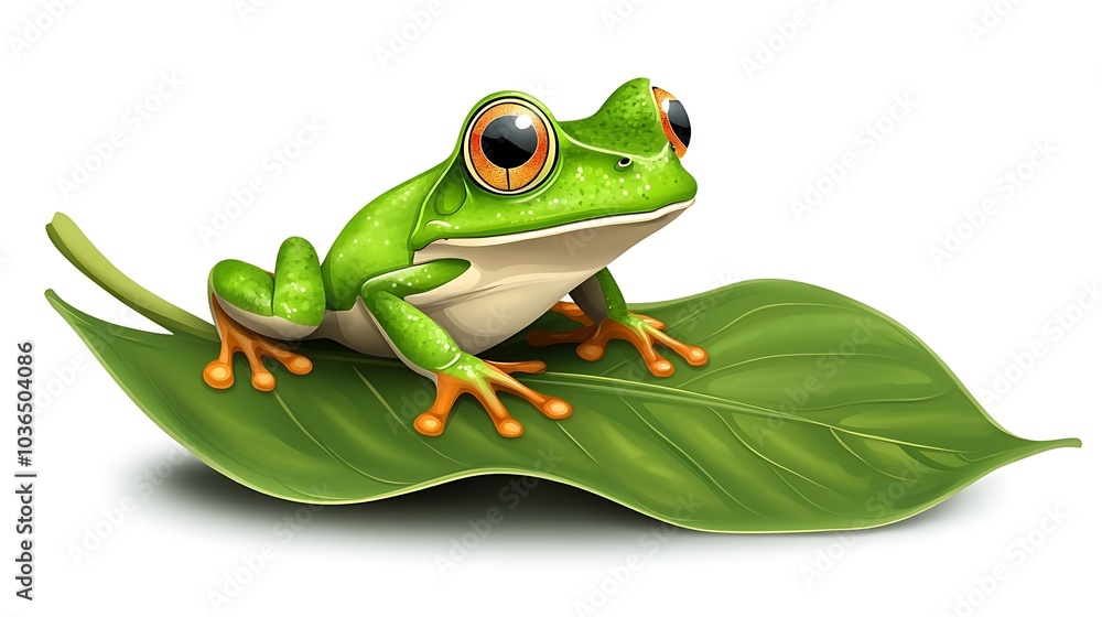 Obraz premium Cute Frog on Leaf