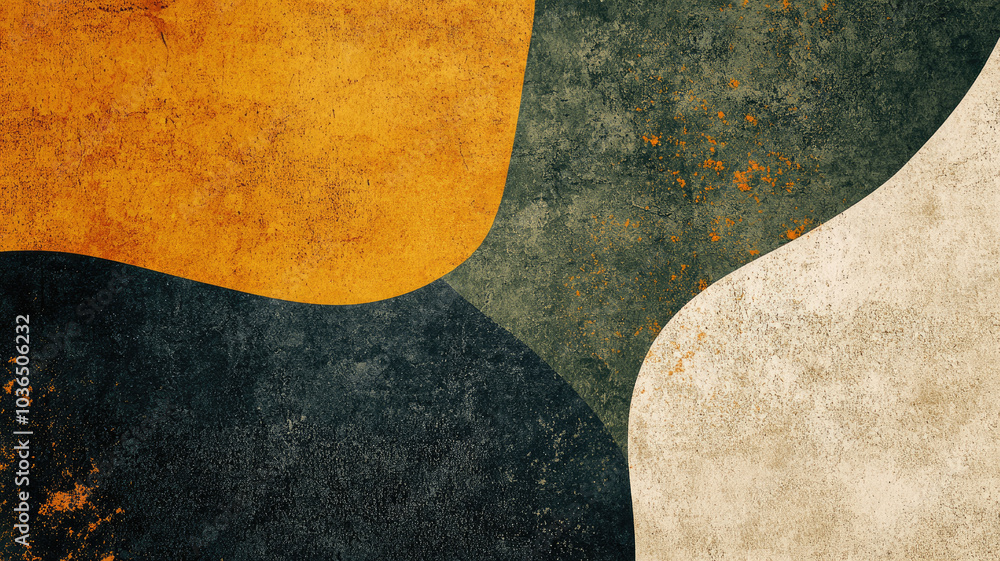 Bold geometric shapes with textured orange and green abstract background Bold geometric shapes with textured orange and green abstract background