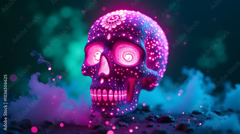 Glowing Sugar Skull in Vaporous Night Glowing Sugar Skull in Vaporous Night