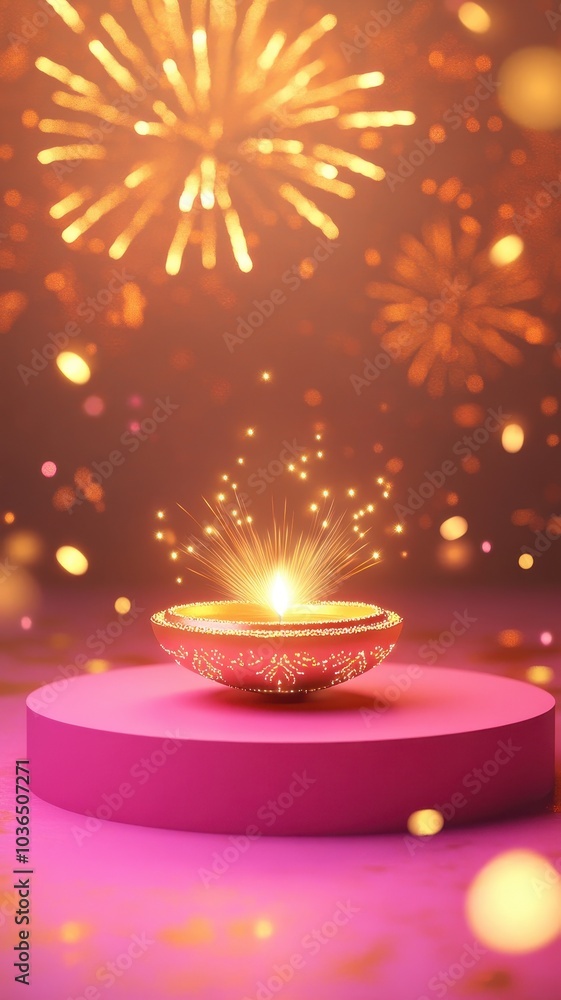 Banner design for diwali festival and podium,Diwali light decoration candle with fireworks,Stage,Product display Showcase design sparkle background,Deepavali,Dipavali,3D podium illustration. Banner design for diwali festival and podium,Diwali light decoration candle with fireworks,Stage,Product display Showcase design sparkle background,Deepavali,Dipavali,3D podium illustration.