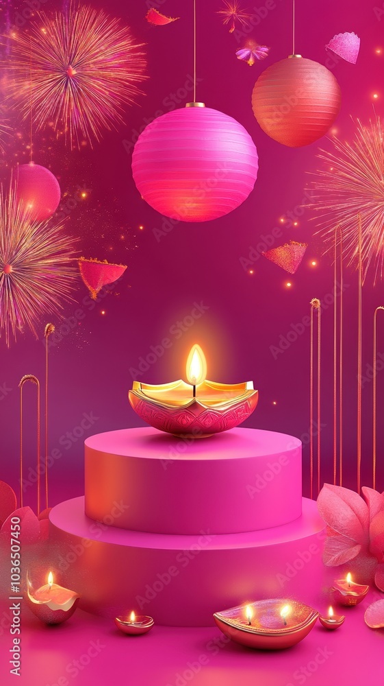 Banner design for diwali festival and podium,Diwali light decoration candle with fireworks,Stage,Product display Showcase design sparkle background,Deepavali,Dipavali,3D podium illustration. Banner design for diwali festival and podium,Diwali light decoration candle with fireworks,Stage,Product display Showcase design sparkle background,Deepavali,Dipavali,3D podium illustration.