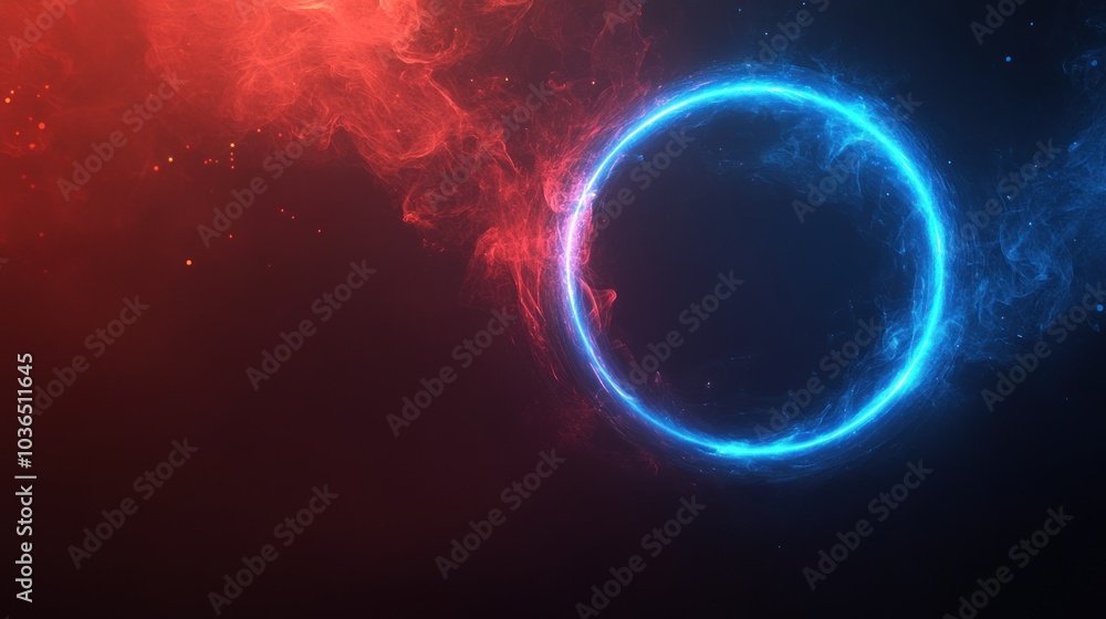 A glowing blue and red circular design with a smoky background, evoking a digital aesthetic. A glowing blue and red circular design with a smoky background, evoking a digital aesthetic.