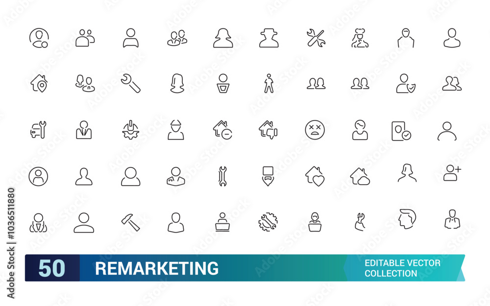 Remarketing icons set in line style. Outline set of advertising and Marketing icons for web design. Editable stroke, Pixel perfect, vector illustration. Remarketing icons set in line style. Outline set of advertising and Marketing icons for web design. Editable stroke, Pixel perfect, vector illustration.
