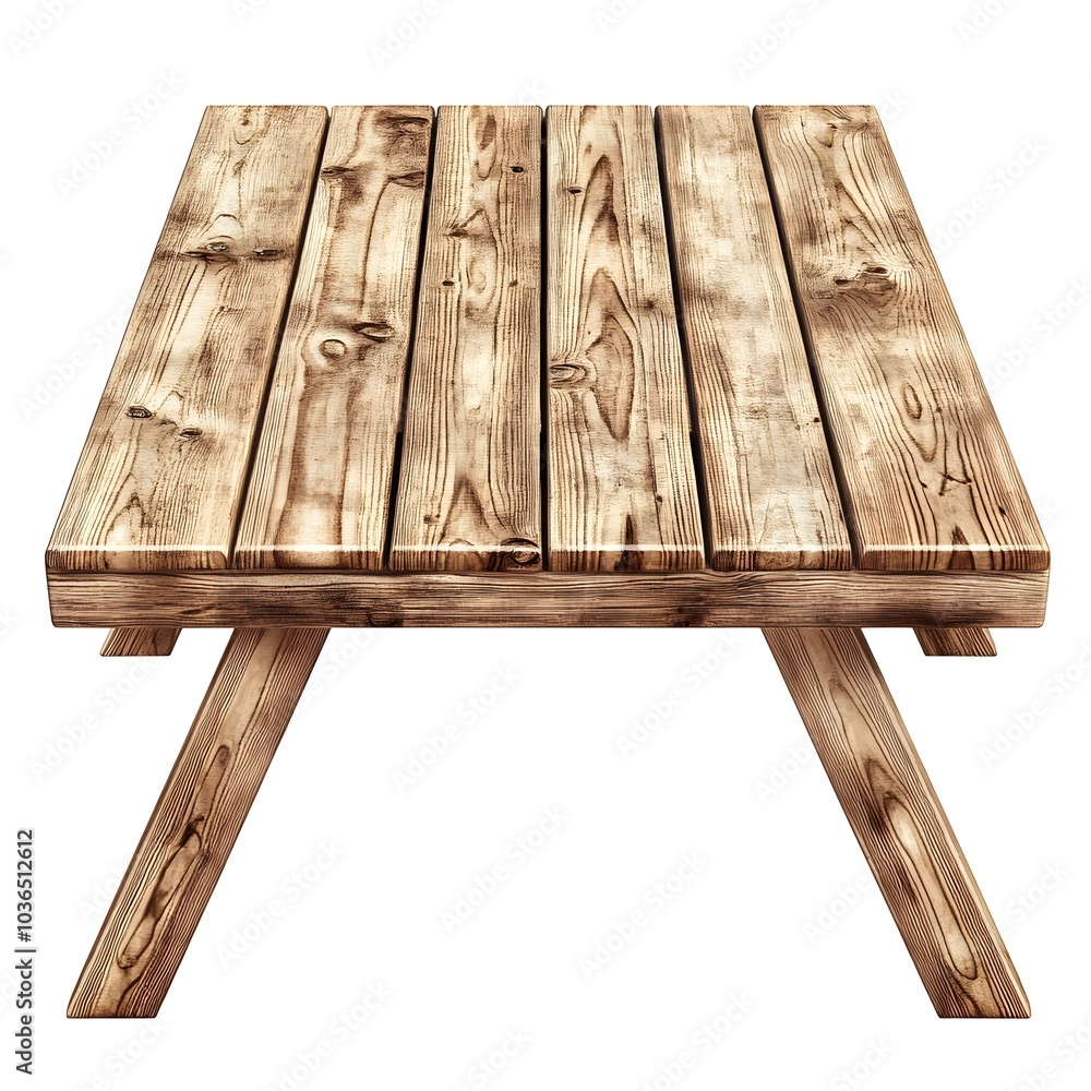 Casual Wooden Picnic Table with Square Surface against White Background