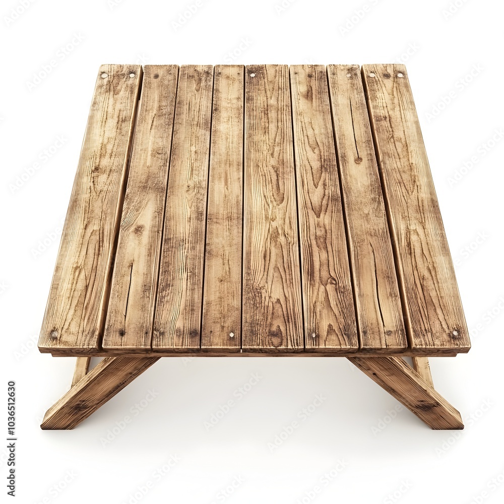 Minimalist Wooden Picnic Table on White Background Minimalist Wooden Picnic Table on White Background