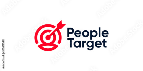 Target logo design. Arrow right on target with people design graphic symbol icon vector.