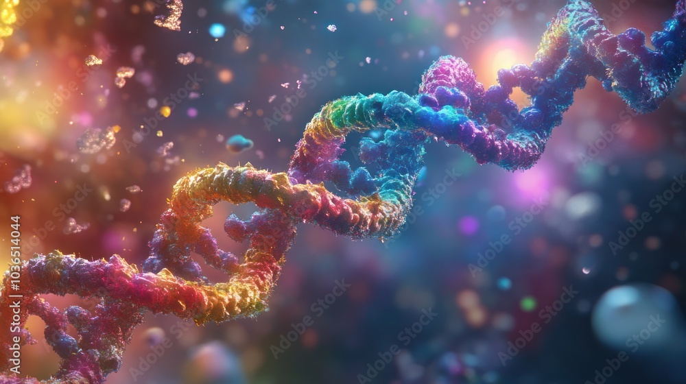 A colorful representation of DNA, symbolizing genetic structure and biological diversity. A colorful representation of DNA, symbolizing genetic structure and biological diversity.