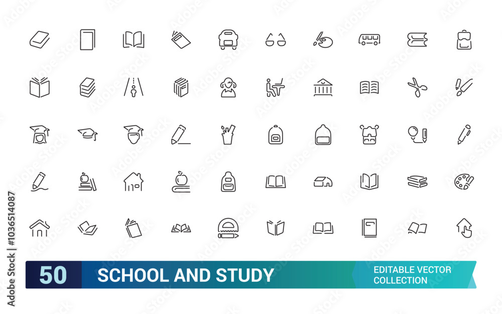 Set of line icons related to school and study, Containing learning, education. Outline icon collection. Editable stroke. Pixel perfect. Vector illustration. Set of line icons related to school and study, Containing learning, education. Outline icon collection. Editable stroke. Pixel perfect. Vector illustration.