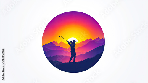 Men swing and hit golf balls, illustrated icon