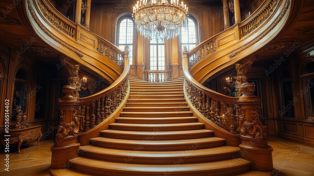 Obraz premium Elegant Grand Staircase in Luxurious Interior Setting