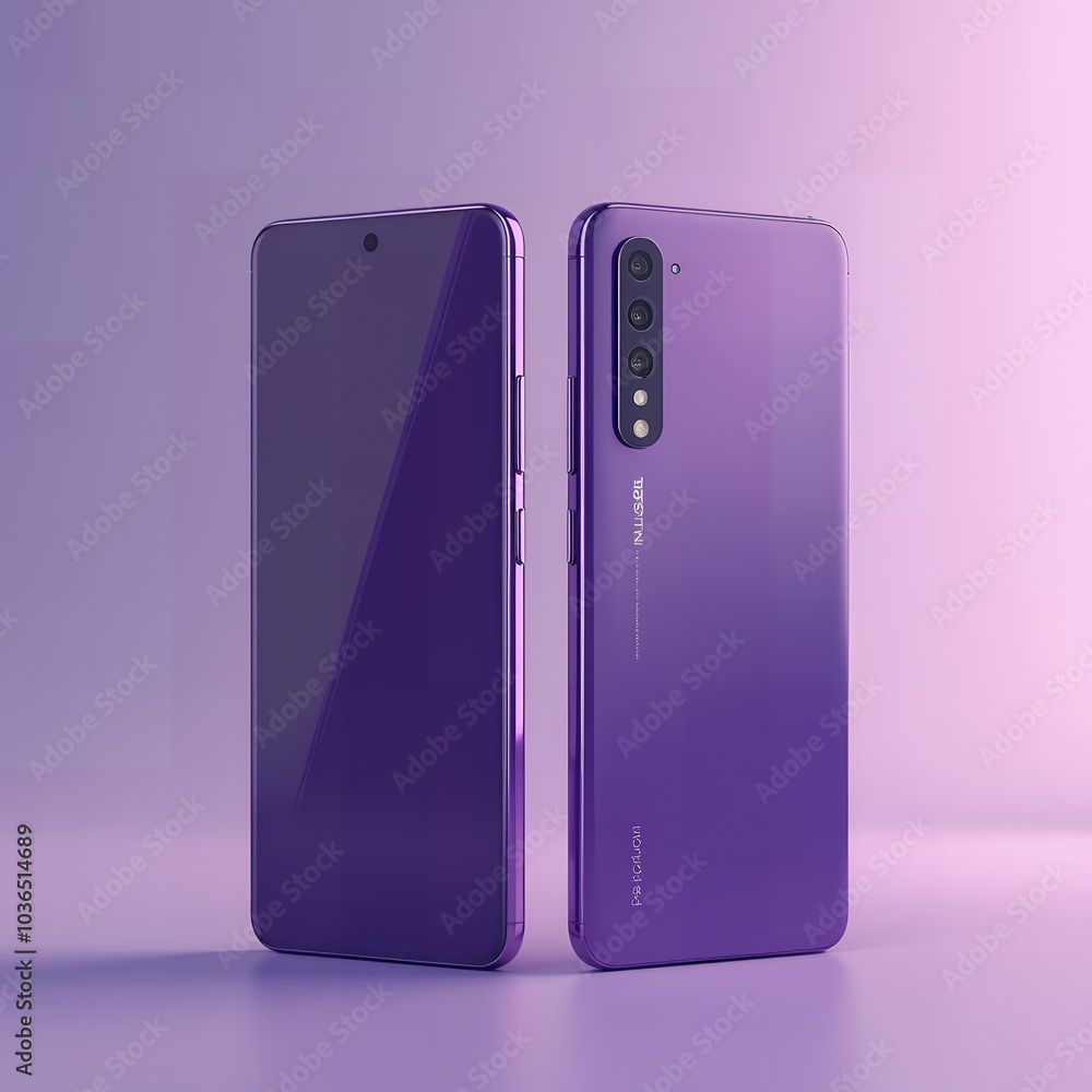 A sleek mockup of the smartphone in purple color with a soft purple background A sleek mockup of the smartphone in purple color with a soft purple background