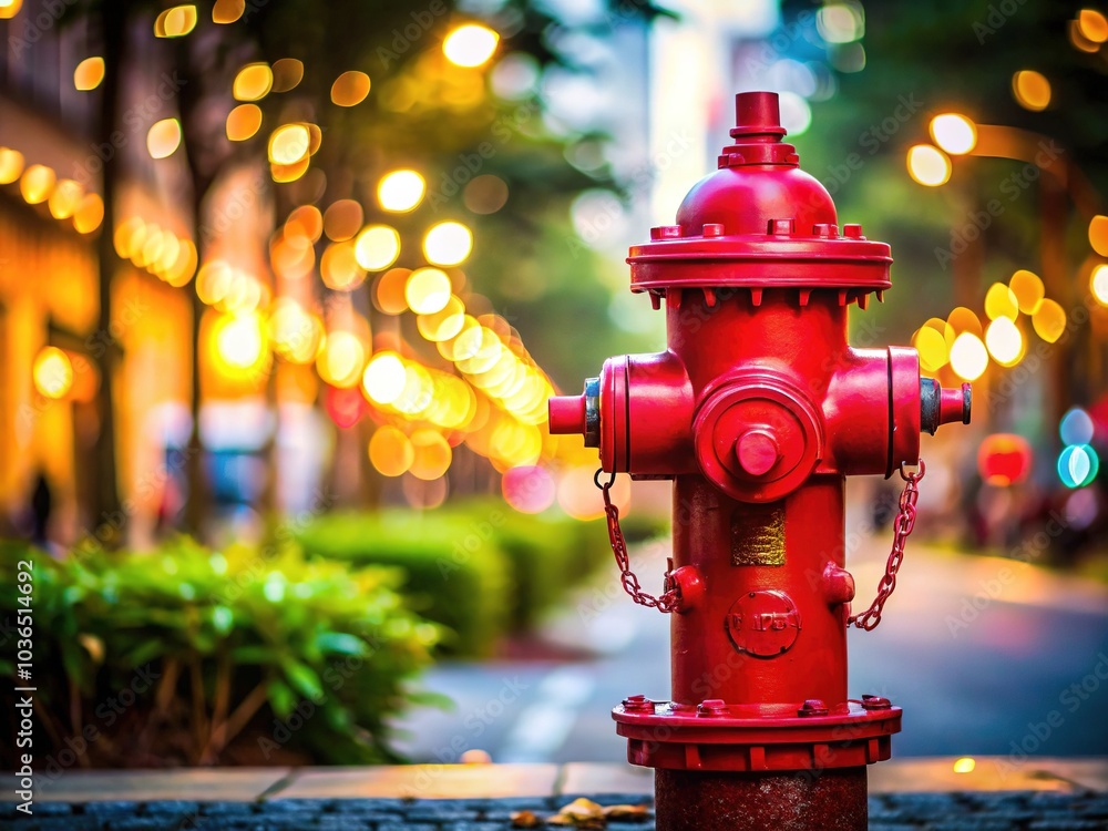Red Fire Hydrant Close-up with Bokeh and Space for Text Red Fire Hydrant Close-up with Bokeh and Space for Text