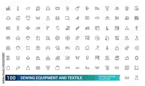 Sewing equipment and needlework line icons set. Thin editable web icon collection. Outline symbol pack. pixel perfect vector illustration.