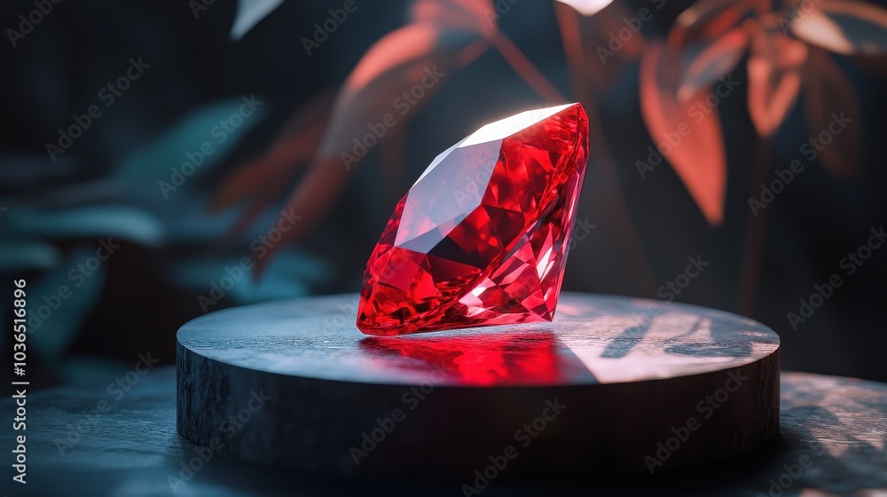 Radiant Red Gemstone on Elegant Display Radiant Red Gemstone on Elegant Display