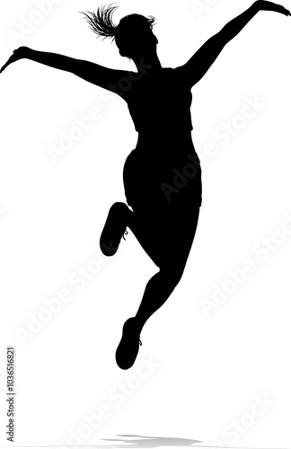A happy woman jumping for joy in mid air silhouette person concept