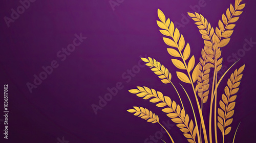 Golden rice ears with purple background