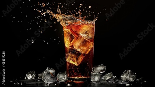 Refreshing Iced Beverage with Ice Cubes Splash