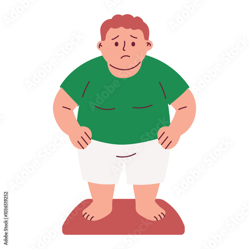 Sad Obese Man Checking Weight