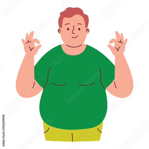 Obese Man with Ok Hand Gesture Show Agreement 