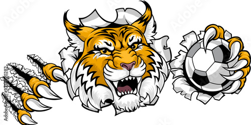 A wildcat or bobcat soccer football ball animal sports team mascot