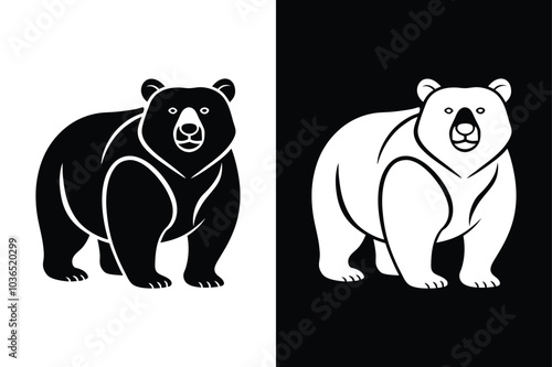 Bold Bear Silhouette Logo. Flat Vector Icons for Wildlife Apps and Websites