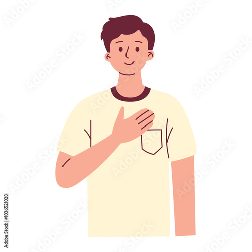 Man with Hand on Chest showing Positive Feeling to People