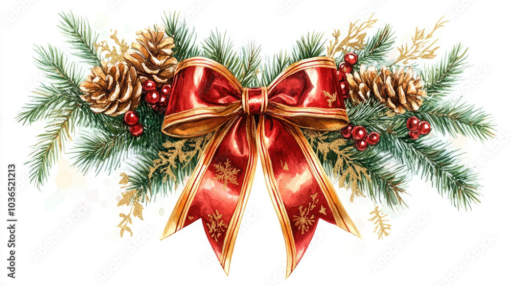 Pinecone and bow, white background Pinecone and bow, white background