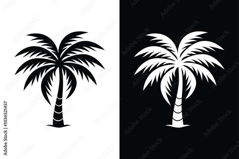 Fototapeta premium Black Palm Tree Icons. Silhouette Set of Coconut Trees in Vector Format