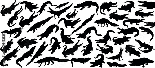 Crocodile silhouette, reptile illustration, alligator vector outline, predator animal graphic, wildlife collection. Perfect for design, education, animals, reptiles, or wildlife species