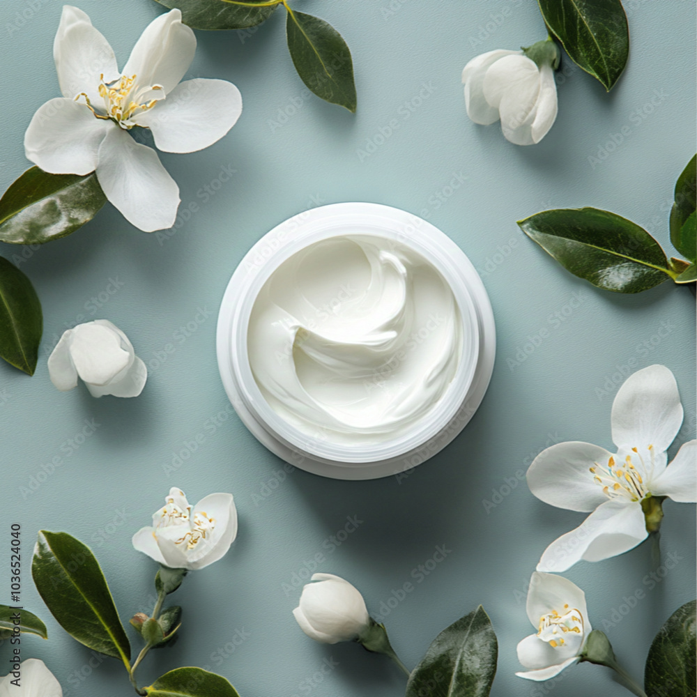 simple beauty cream, light blue surface simple beauty cream, light blue surface