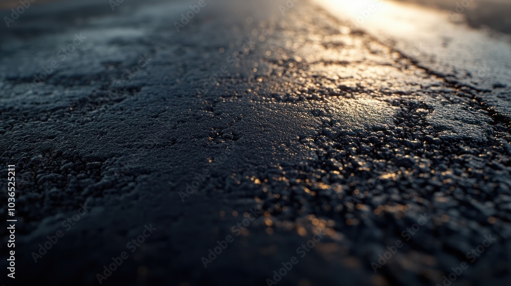 Close-Up of Freshly Laid Asphalt on a Roadway Close-Up of Freshly Laid Asphalt on a Roadway