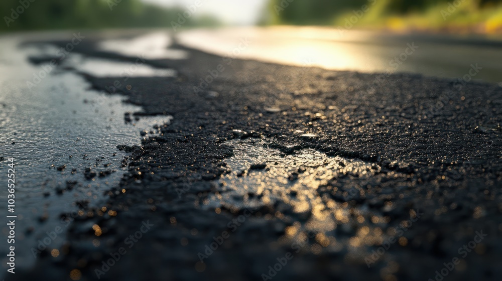 Close-Up of Freshly Laid Asphalt on a Roadway Close-Up of Freshly Laid Asphalt on a Roadway